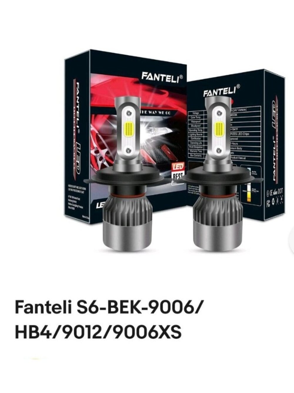 LED Headlight Bulbs S6-BTK-9006/HB4/9012/9006XS 6000K-6500K IP68 Waterproof